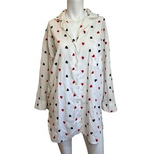 Victoria's Secret Gold Label Embroidered Heart Long Sleeve Shirt Nightgown S